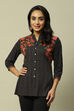 Black Viscose Straight Printed Top image number 5