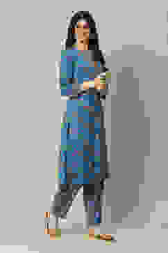 Coblt Blue LIVA Straight Printed Kurta Palazzo Suit Set image number 5