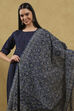 Indigo Blue Cotton Solid Gathered Suit Set image number 7