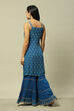 Blue Polyester Straight Printed Kurta Sharara Suit Set image number 5