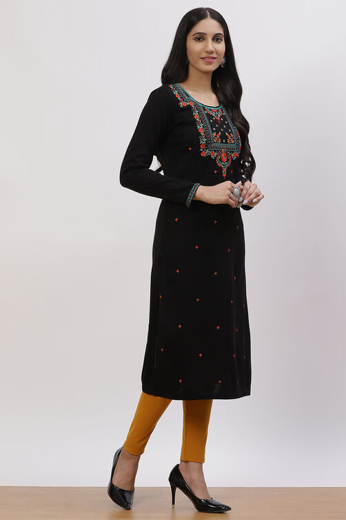 Black Acrylic Straight Kurta image number 3