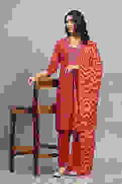 Red Viscose Straight Set image number 0