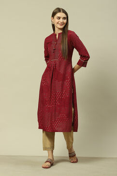 Red LIVA Straight Printed Kurta image number 0