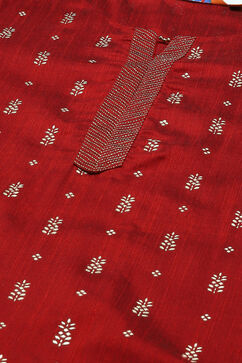 Maroon Cotton Blend Woven Straight Kurta Suit Set image number 1