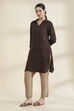 Brown Printed Straight Kurta image number 2