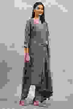 Indigo Cotton Printed Straight Suit Set image number 5