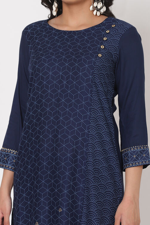 Navy Blue Viscose Rayon Straight Kurta image number 1