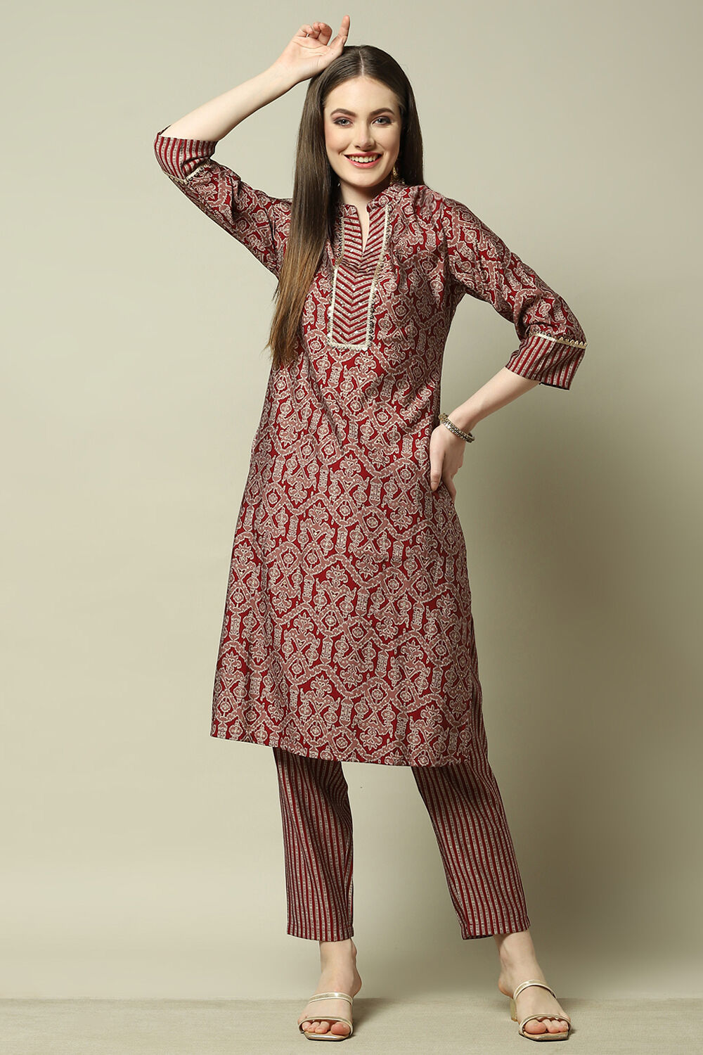 Navy Blue Viscose Printed Straight Kurta Set image number 0