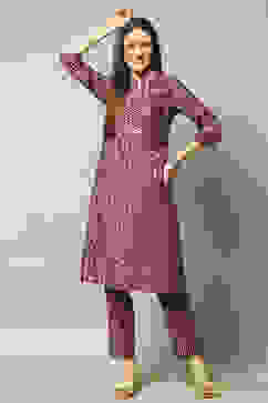 Maroon Viscose Printed Straight Kurta Set image number 0