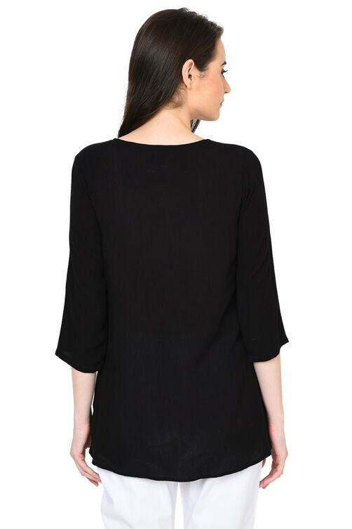 Black Flared Viscose Indie Top image number 3