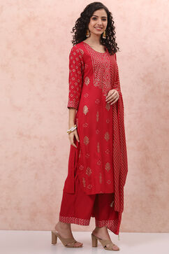 Red LIVA Bandhani Suit Set image number 6