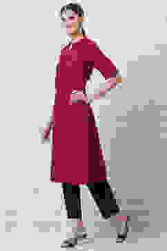 Maroon Printed Straight Kurta image number 2