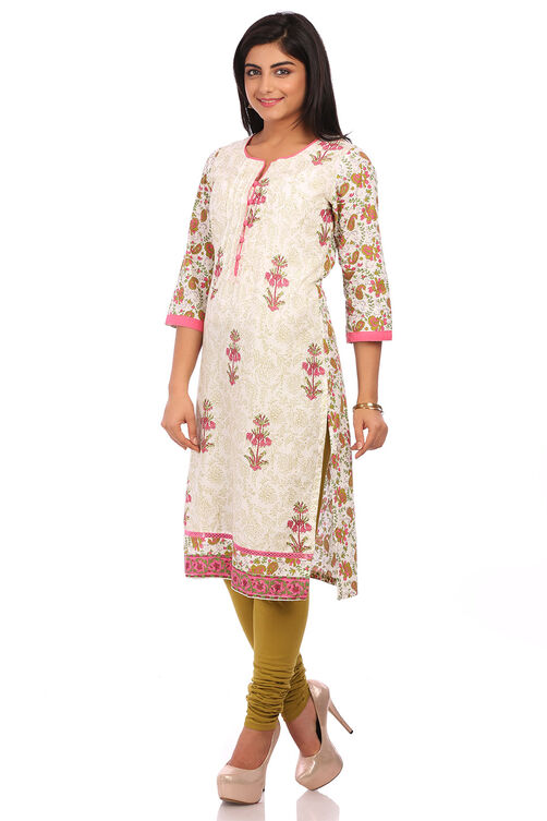 White Cotton Straight Kurta image number 3