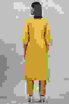 Acid Lime Viscose Blend Solid Straight Kurta Pants Set image number 4