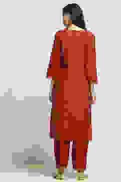 Red Viscose Rayon Printed Straight Kurta Pants Set image number 4