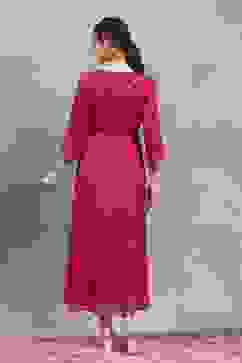 Pink Viscose Rayon Printed Flared Dress image number 3