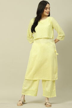 Butter Yellow Viscose Woven Straight Kurta Suit Set image number 6