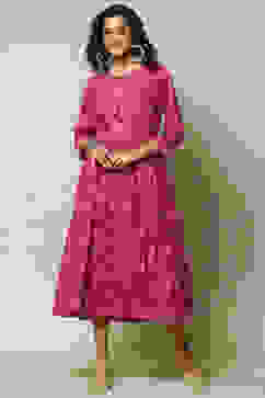 Pink LIVA Straight Printed Kurta image number 5