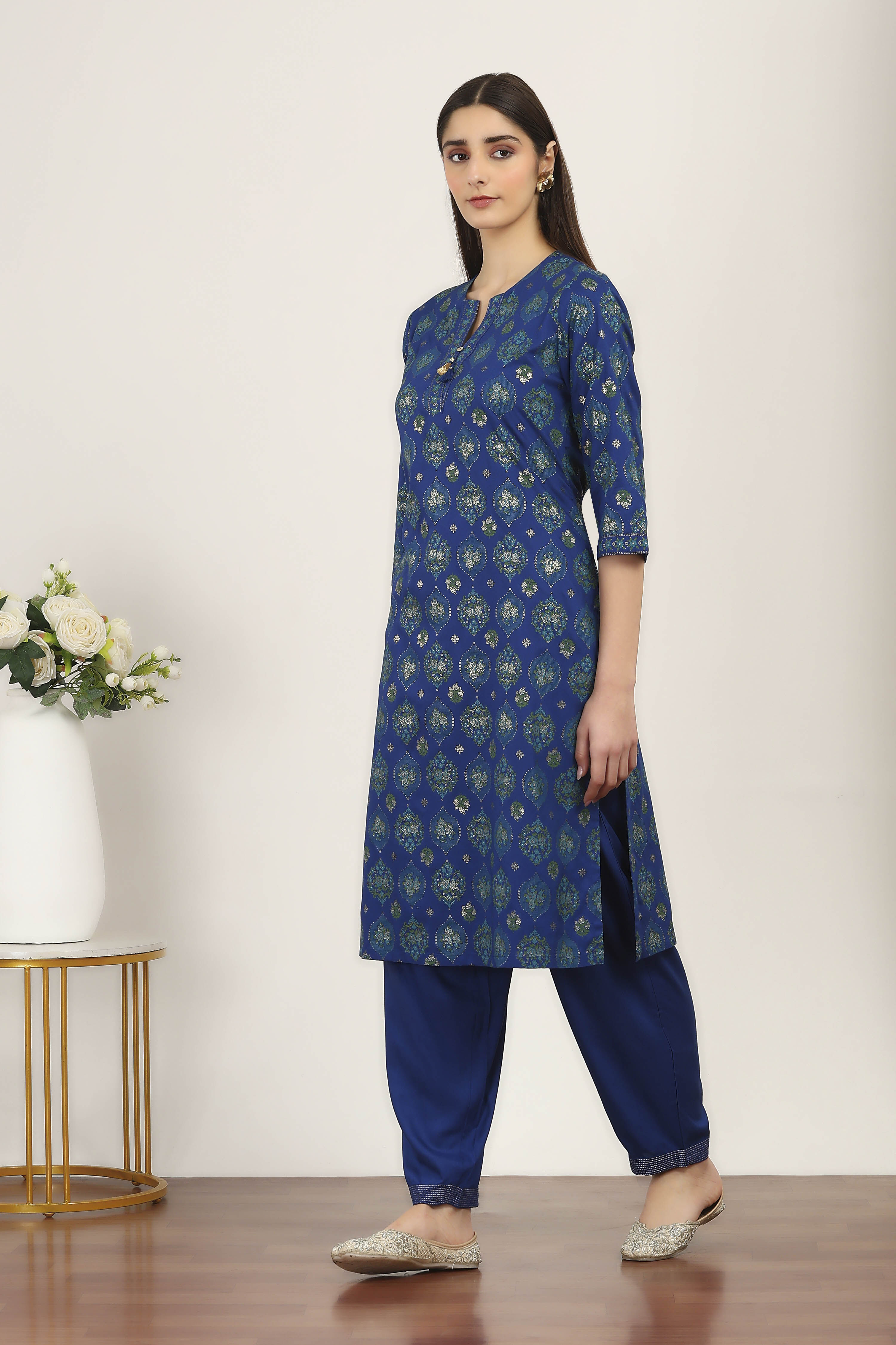 Blue Rayon Viscose Rayon Kurta Pants Set image number 3