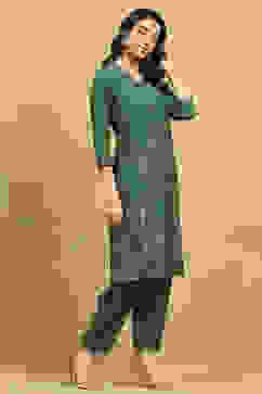 Green Viscose Rayon Printed A-Line Co-ord Set image number 5