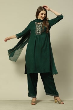 Green LIVA Straight Printed Kurta Palazzo Suit Set image number 0