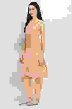 Peach-Colored Cotton Blend Straight Kurta Set image number 3