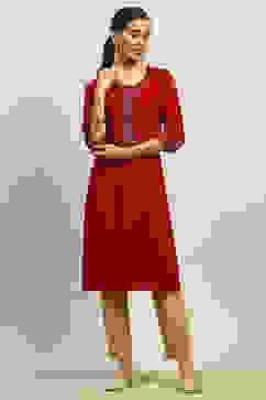 Red Rayon Slub Printed Straight Kurta image number 0