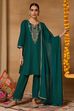 Green Viscose Blend A-Line Solid Suit Set image number 7
