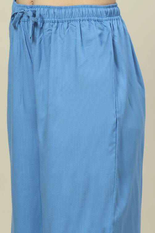 Blue LIVA Woven Straight Kurta Suit Set image number 2