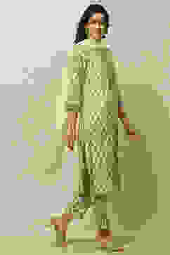 Ivory Printed Straight Kurta & Pants Suit Set image number 6