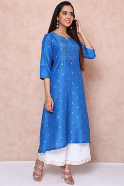 Royal Blue Art Silk A Line Kurta image number 2