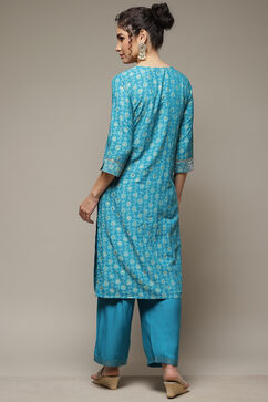 Blue Art Silk Straight Suit Set image number 2