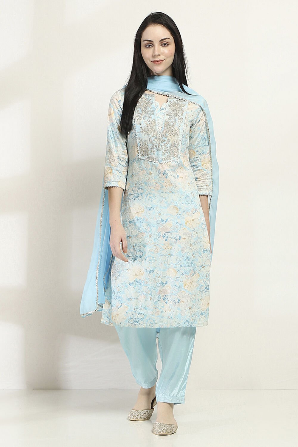 Blue Cotton Straight Set image number 6