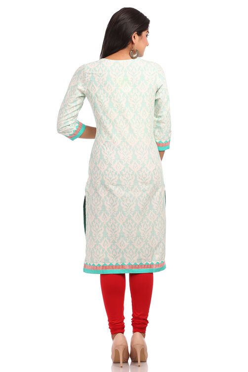 Beige Straight Cotton Kurta image number 1