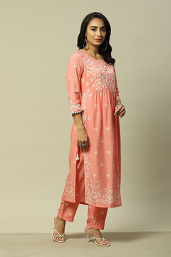 Coral LIVA Straight Printed Kurta Palazzo Suit Set image number 5