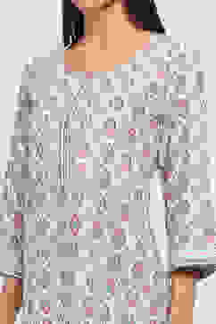 White and Teal Printed Straight Kurta image number 1