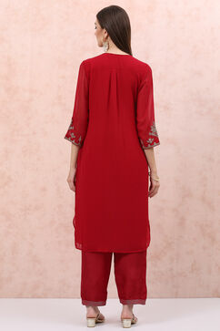 Red Art Silk Straight Suit Set image number 5