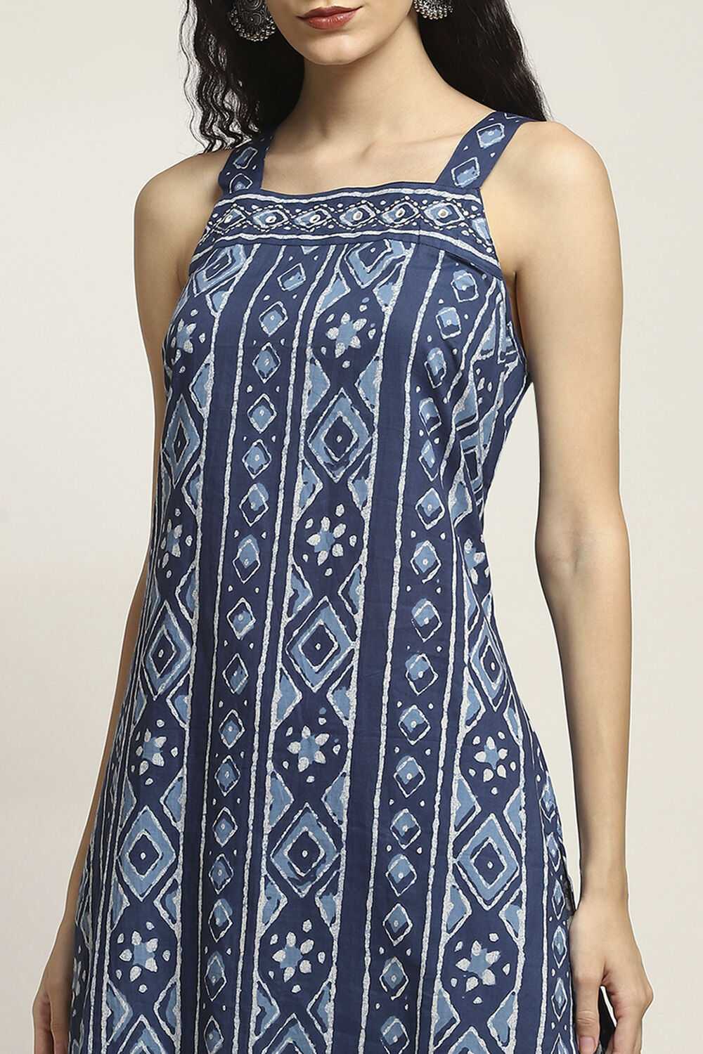 Indigo Cotton Printed Staright Suit Set image number 1