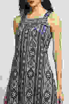 Indigo Cotton Printed Staright Suit Set image number 1