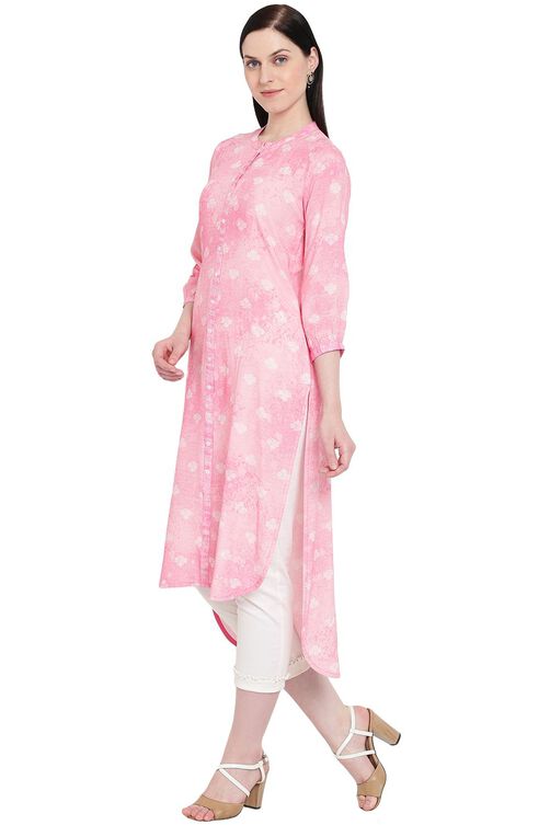 Pink Viscose Asymmetric Kurta image number 2