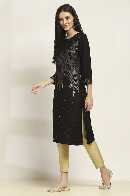 Black Viscose Rayon Printed Straight Kurta image number 2