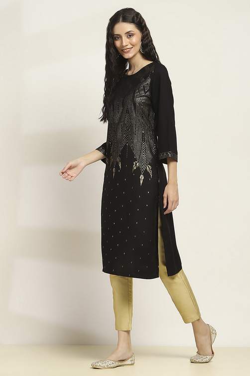 Blue Printed Straight Kurta image number 2