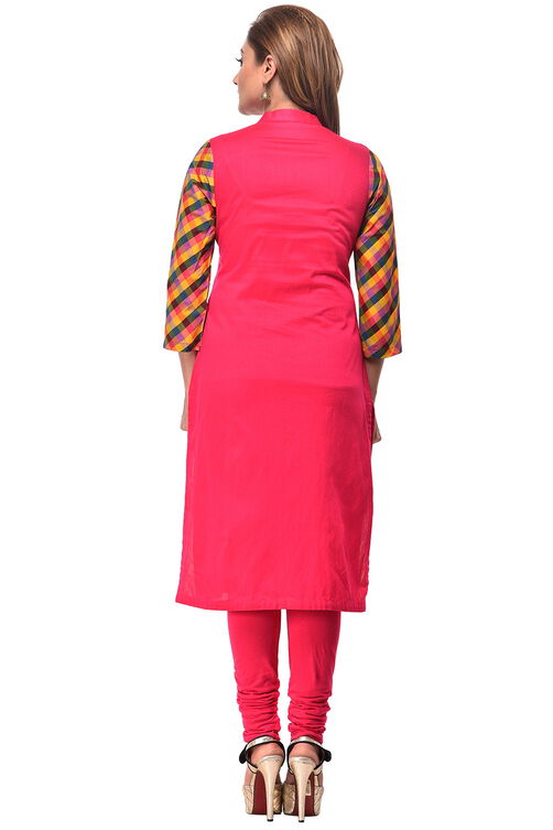 Pink Straight Cotton Kurta image number 3