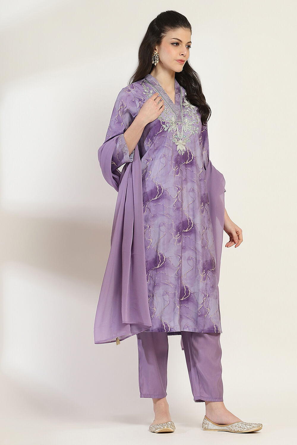 Pink Printed Straight Suit Set image number 5