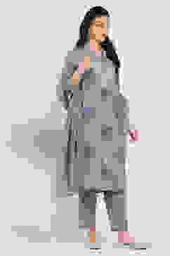 Purple Printed Straight Suit Set image number 5