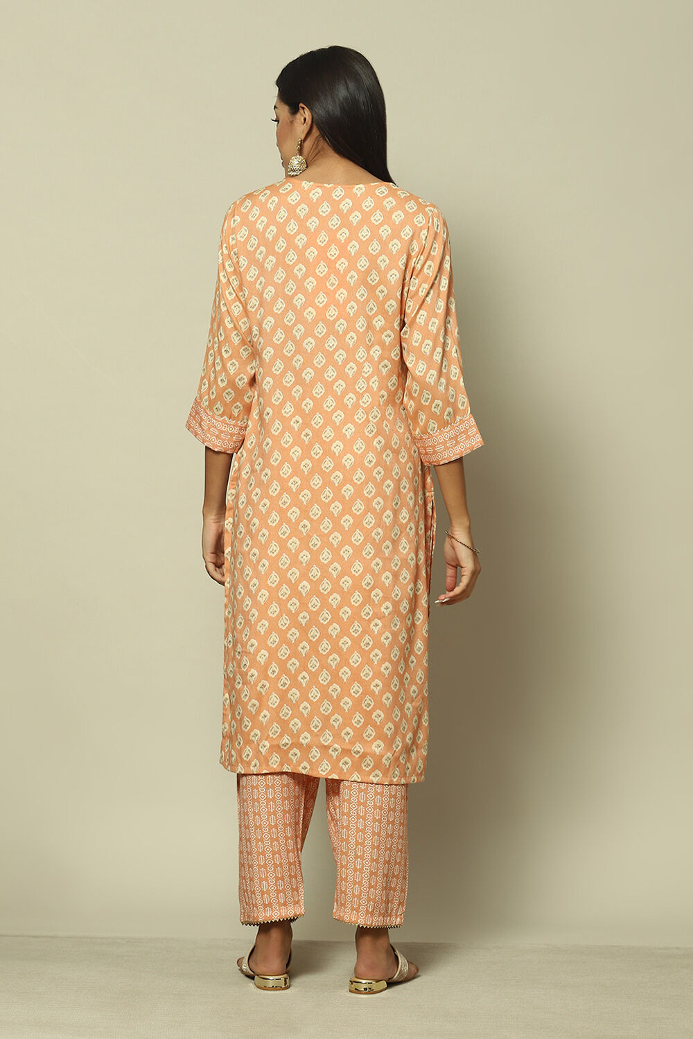 Pink Cotton Blend Straight Printed Kurta Palazzo Suit Set image number 4