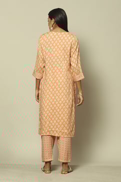 Pink Cotton Blend Straight Printed Kurta Palazzo Suit Set image number 4