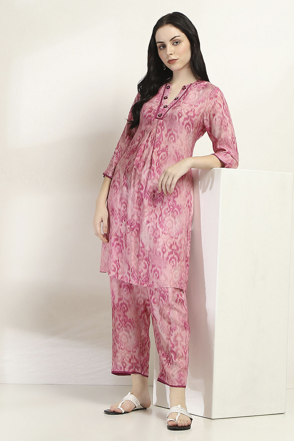 Pink Printed Straight Co-ord Set image number 0