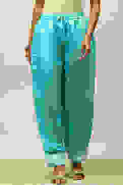 Blue Viscose Blend Straight Palazzos image number 4