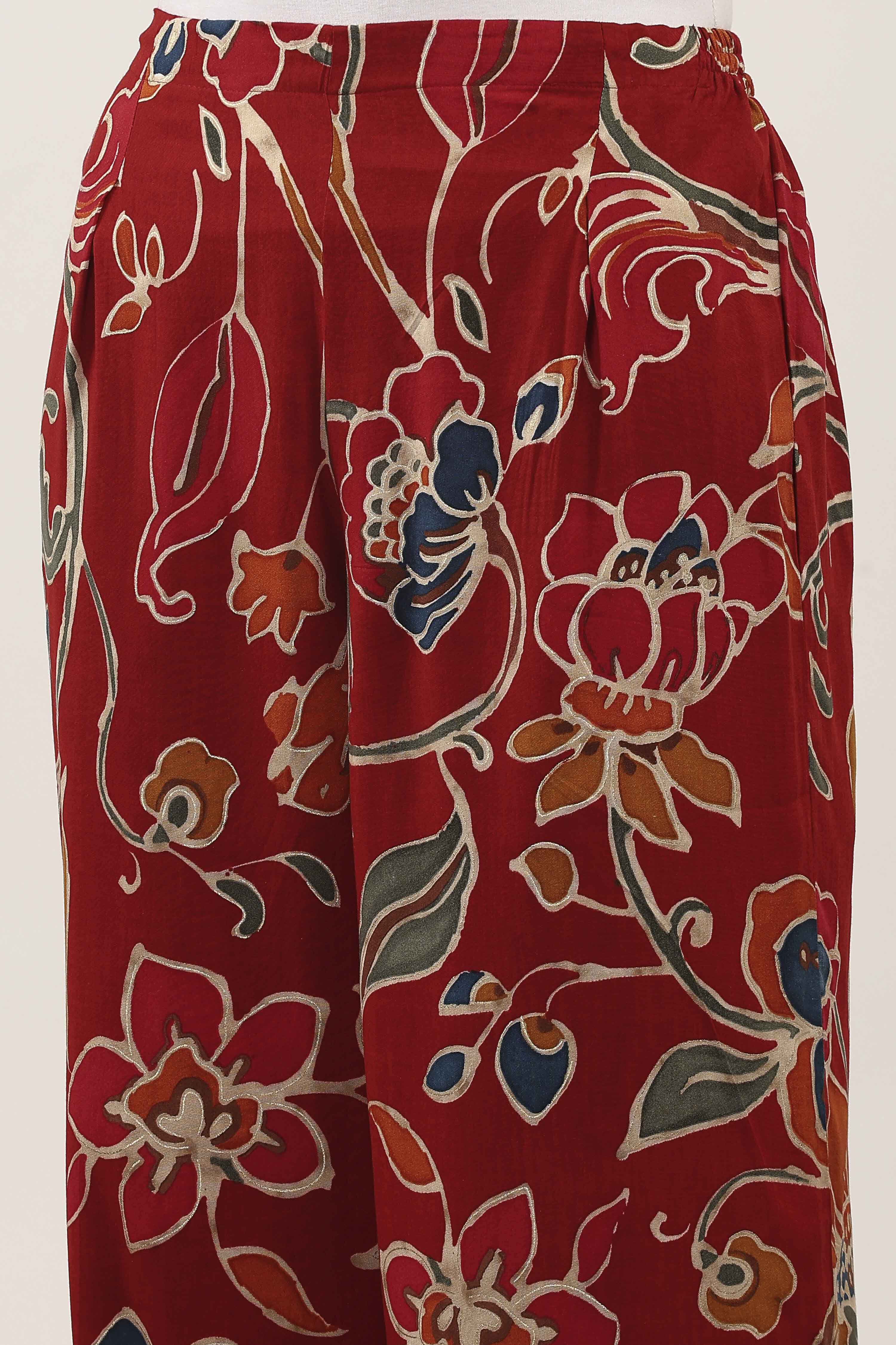 Red Rayon Viscose Rayon Kurta Pants Set image number 2